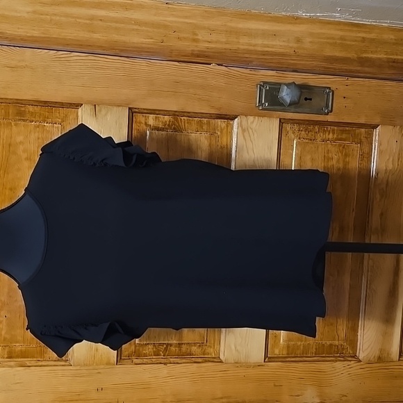 CeCe Tops - CeCe Double Ruffled Flutter Sleeve Blouse with Rounded Neckline L